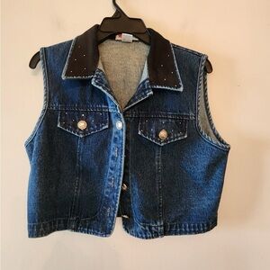 Vtg Wanted By Beads Beautiful Denim Vest cropped Size M